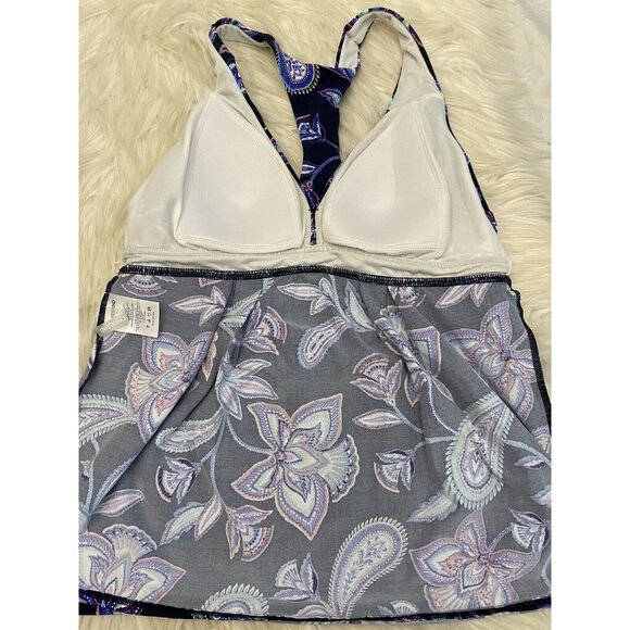 Lands End Size 6 Blue Purple Floral‎ Racerback Tankini Top Swim Suit Slimming - Picture 5 of 7